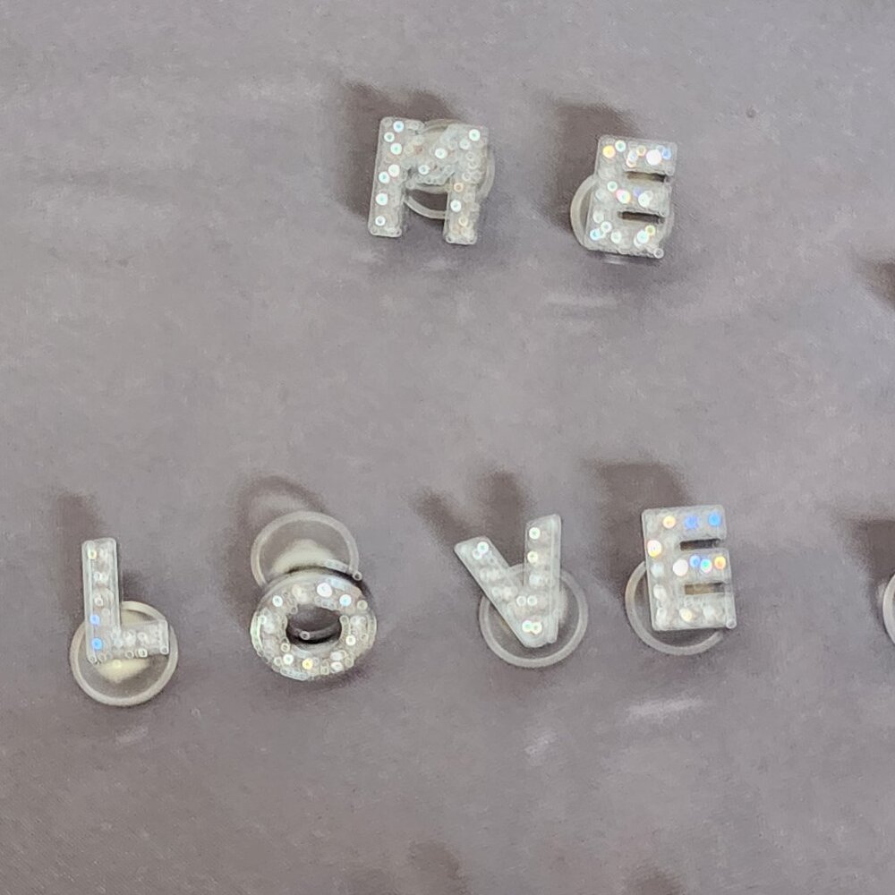 12pc Crystal Rhinestone Bling on Silver Tone Random Capital Letter Croc Charms - Picture 4 of 16